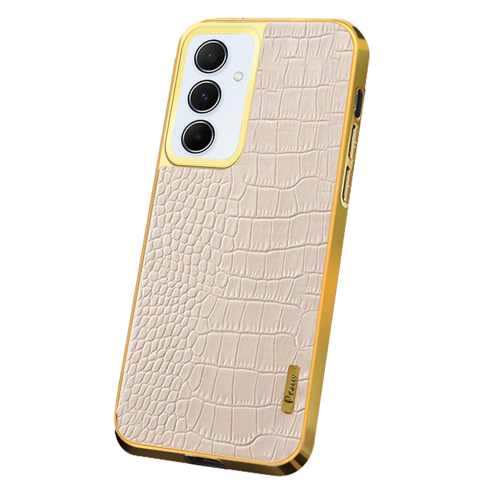 For Samsung Galaxy A55 5G Cell Phone Case Crocodile Texture Electroplated TPU+PU Anti-scratch Cover - Yellow