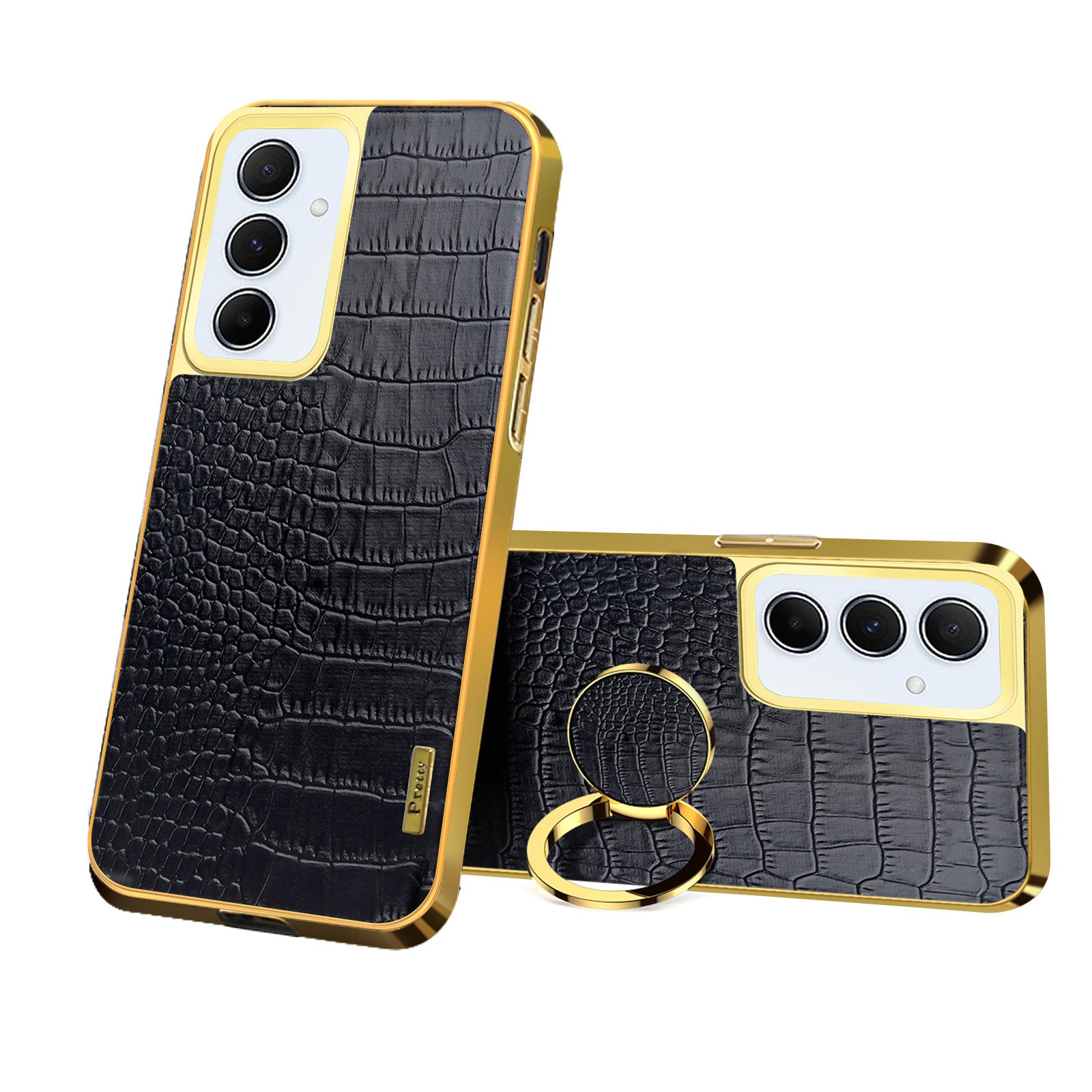 For Samsung Galaxy A55 5G Cell Phone Case Crocodile Texture Drop-proof Cover with Ring Kickstand - White