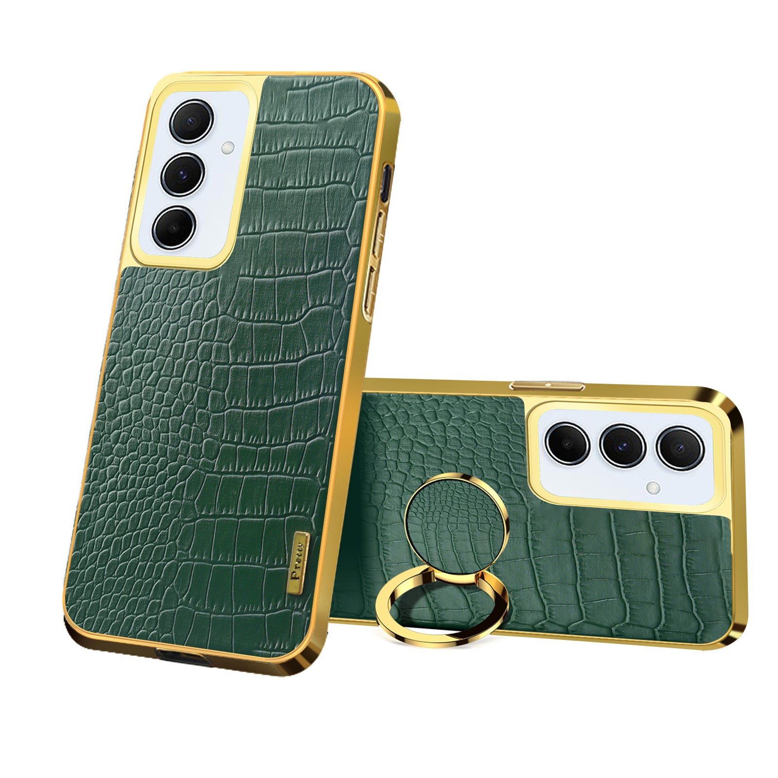 For Samsung Galaxy A55 5G Cell Phone Case Crocodile Texture Drop-proof Cover with Ring Kickstand - White