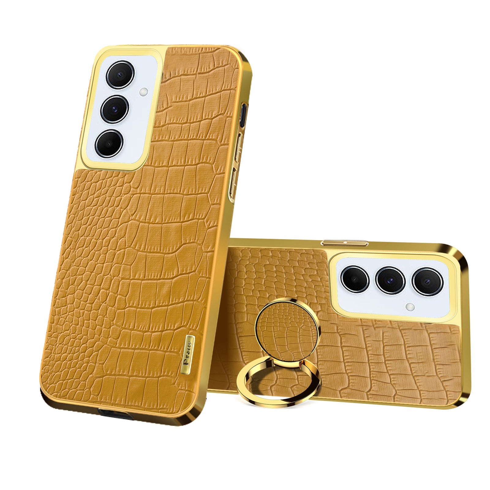 For Samsung Galaxy A55 5G Cell Phone Case Crocodile Texture Drop-proof Cover with Ring Kickstand - White