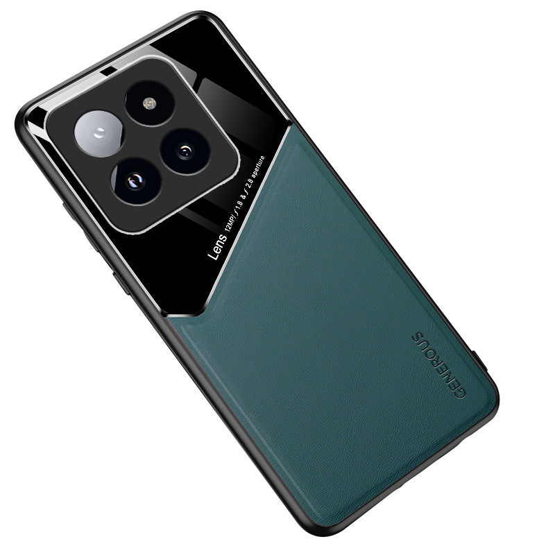 For Xiaomi 14 Pro Case PU+TPU+PC Phone Cover Work with Magnetic Car Mount - Green