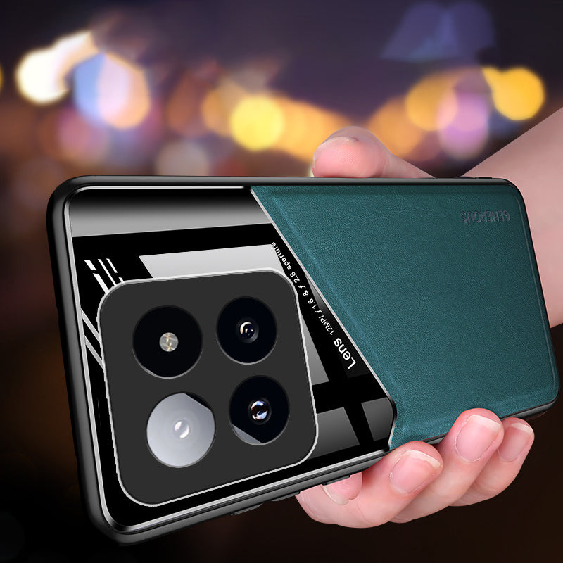 For Xiaomi 14 Pro Case PU+TPU+PC Phone Cover Work with Magnetic Car Mount - Green