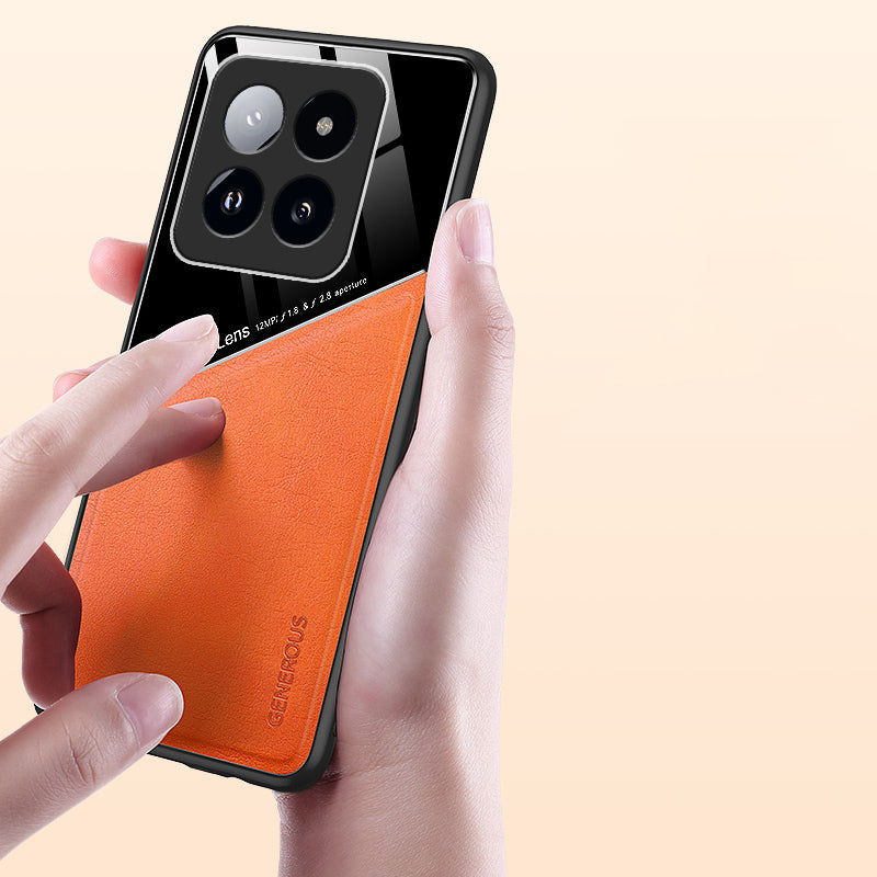 For Xiaomi 14 Pro Case PU+TPU+PC Phone Cover Work with Magnetic Car Mount - Green