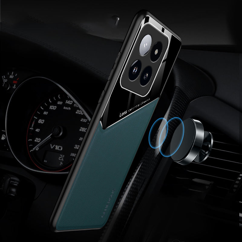For Xiaomi 14 Pro Case PU+TPU+PC Phone Cover Work with Magnetic Car Mount - Green