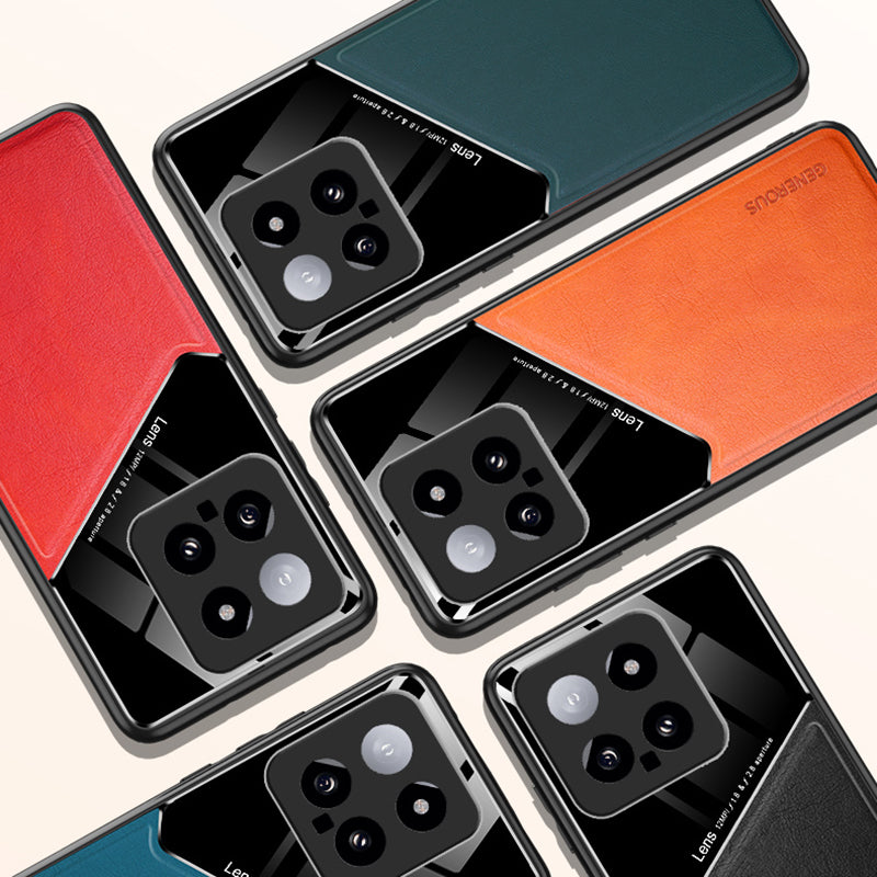 For Xiaomi 14 Cell Phone Case Anti-fall PU+TPU+PC Magnetic Car Mount Back Cover - Orange