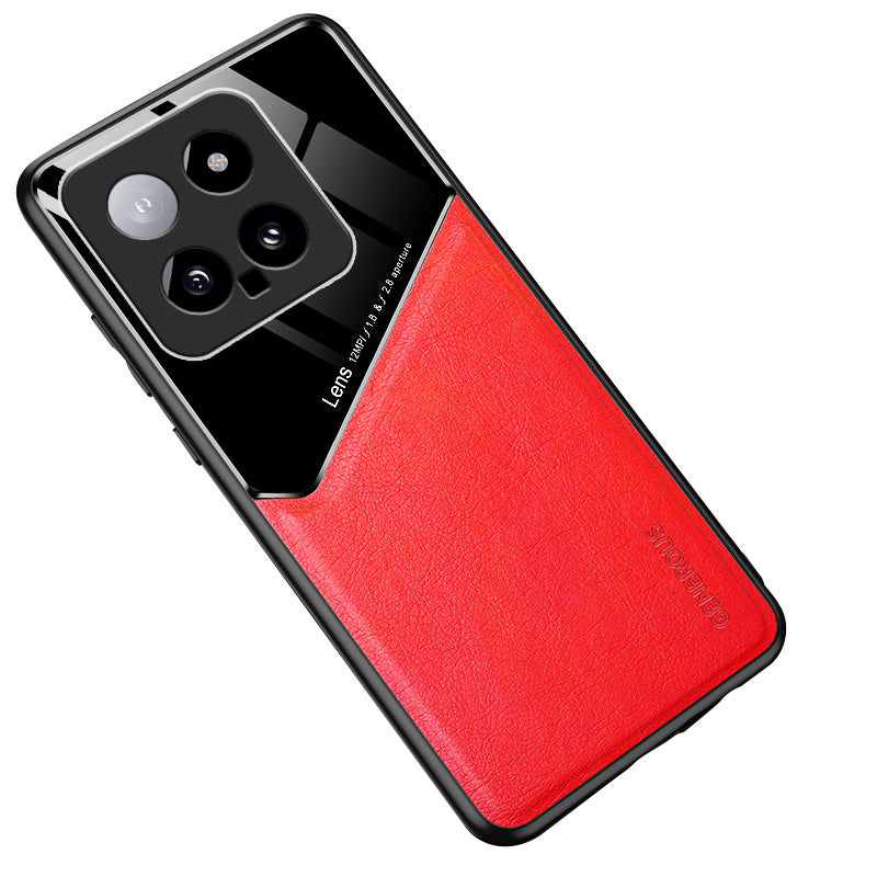 For Xiaomi 14 Cell Phone Case Anti-fall PU+TPU+PC Magnetic Car Mount Back Cover - Orange