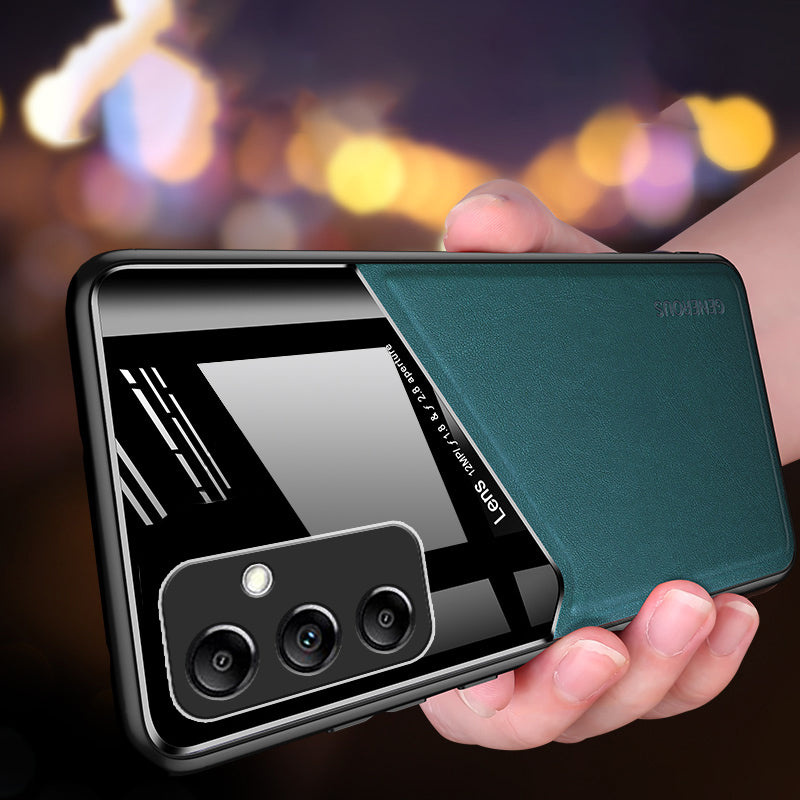 For Samsung Galaxy A35 5G Cell Phone Case Magnetic Car Mount PU+TPU+PC Drop-proof Cover - Orange