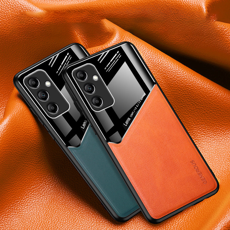 For Samsung Galaxy A35 5G Cell Phone Case Magnetic Car Mount PU+TPU+PC Drop-proof Cover - Orange