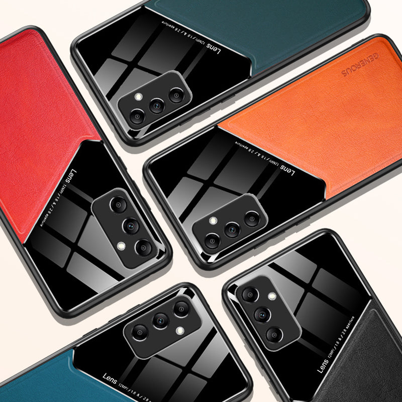 For Samsung Galaxy A15 4G / 5G Case Magnetic Car Mount PU+TPU+PC Mobile Phone Cover - Orange