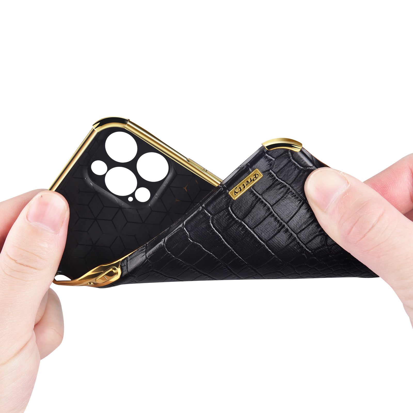 For Samsung Galaxy S23 Ultra Cell Phone Case Electroplating Crocodile Texture Back Cover - Black