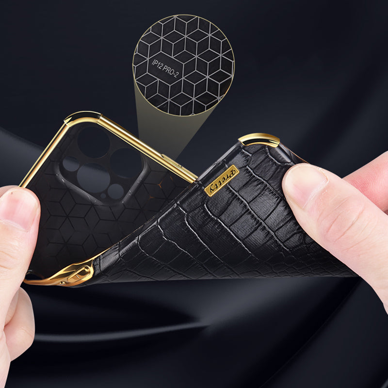 For Samsung Galaxy S23 Ultra Cell Phone Case Electroplating Crocodile Texture Back Cover - Black