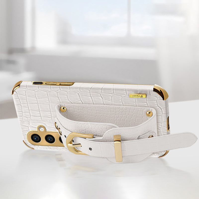 Phone Case for Samsung Galaxy A35 5G Crocodile Texture Wristband Electroplating Cover - White