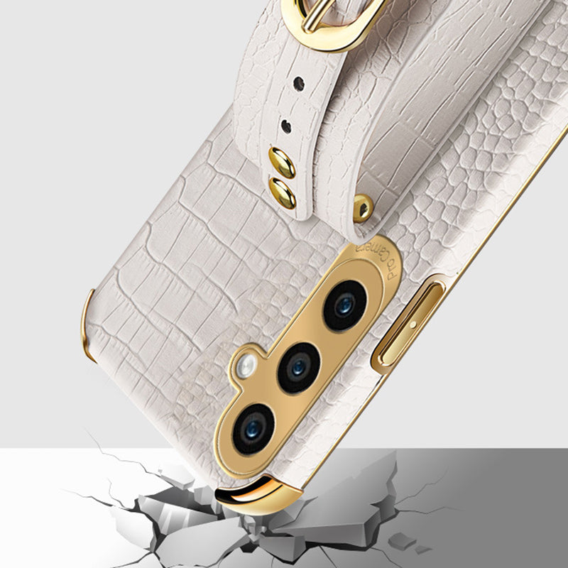 Phone Case for Samsung Galaxy A35 5G Crocodile Texture Wristband Electroplating Cover - White