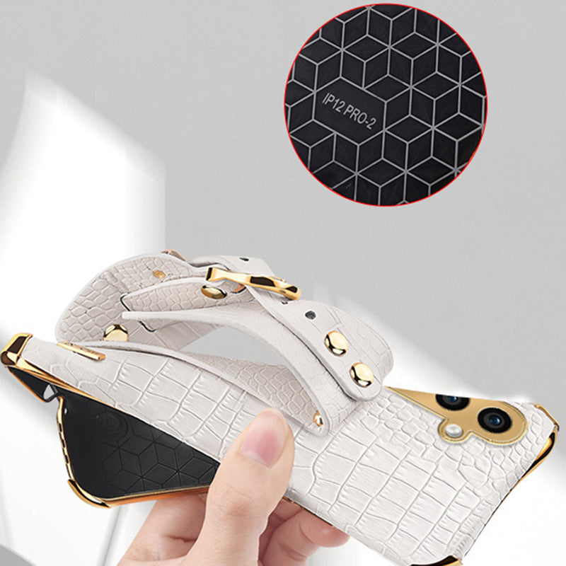 Phone Case for Samsung Galaxy A35 5G Crocodile Texture Wristband Electroplating Cover - White