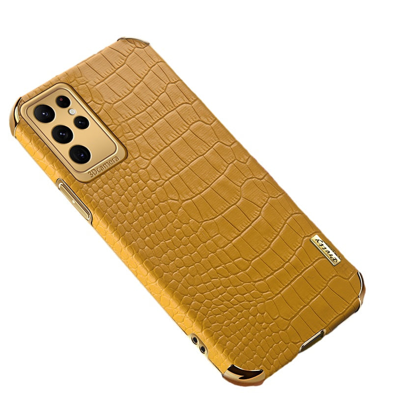 For Samsung Galaxy S22 Ultra 5G Crocodile Texture Cell Phone Case 6D Electroplating Cover - Black