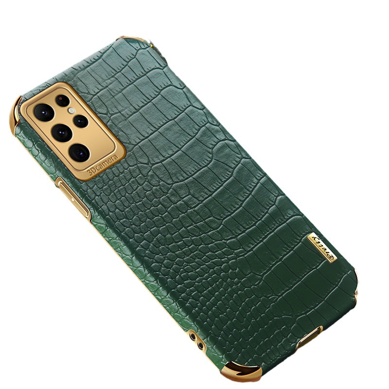 For Samsung Galaxy S22 Ultra 5G Crocodile Texture Cell Phone Case 6D Electroplating Cover - Black