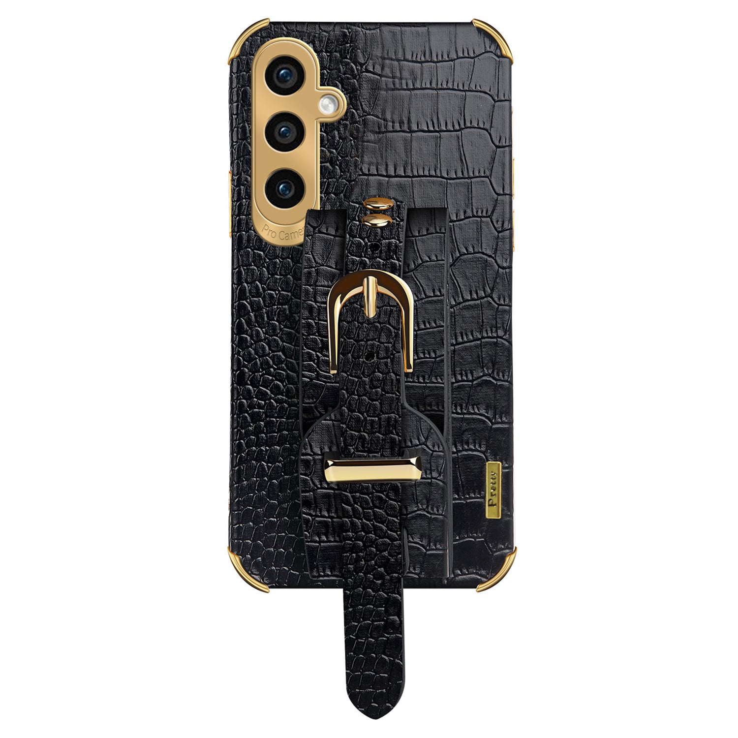 Phone Case for Samsung Galaxy A25 5G (Global) (161.0 x 76.5 x 8.3mm) Crocodile Texture Cover with Wristband Design - Black