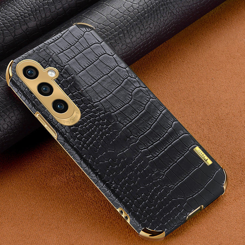 For Samsung Galaxy A15 4G / 5G Case Crocodile Texture 6D Electroplating Smart Phone Cover - Black