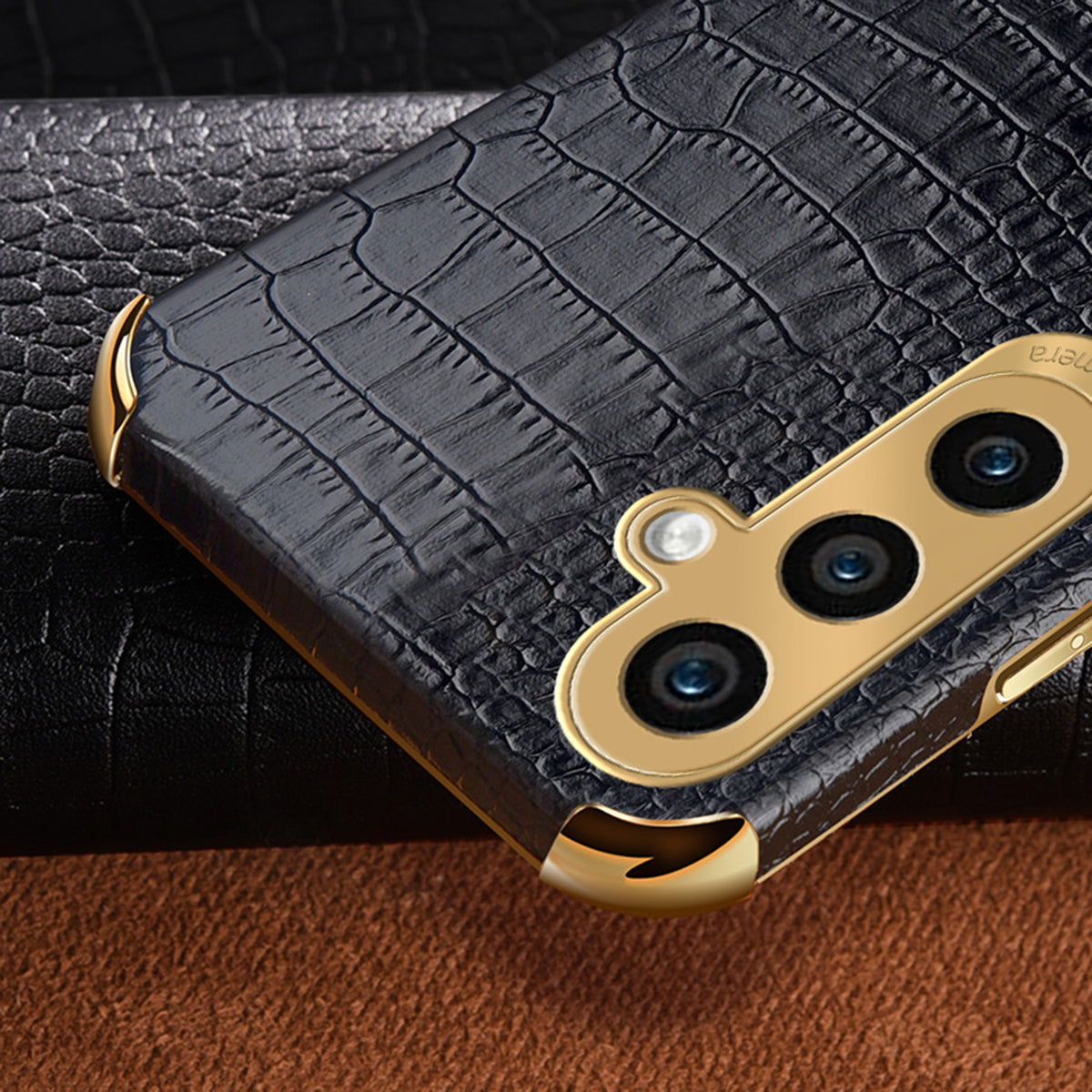 For Samsung Galaxy A15 4G / 5G Case Crocodile Texture 6D Electroplating Smart Phone Cover - Black