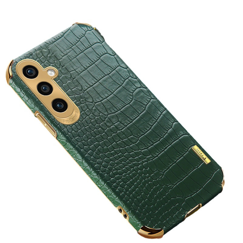 For Samsung Galaxy A15 4G / 5G Case Crocodile Texture 6D Electroplating Smart Phone Cover - Black