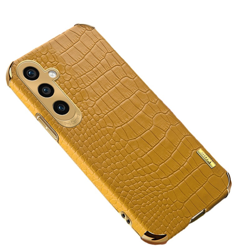 For Samsung Galaxy A15 4G / 5G Case Crocodile Texture 6D Electroplating Smart Phone Cover - Black