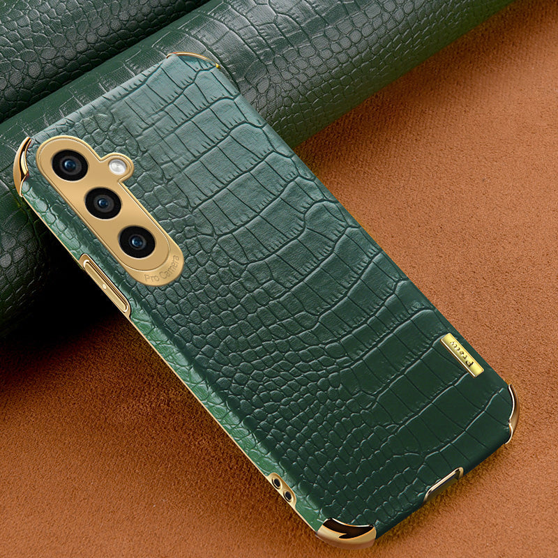 For Samsung Galaxy A35 5G Case 6D Electroplating Smart Phone Crocodile Texture Cover - Green