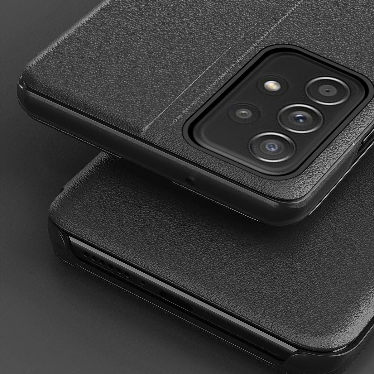 For Samsung Galaxy A13 4G Leather Case View Window Foldable Stand Phone Cover - Black