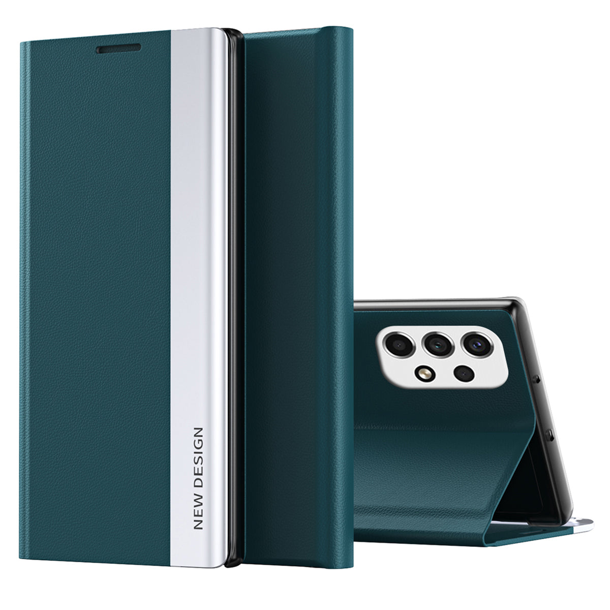 For Samsung Galaxy A13 4G Case Stand PC Shell PU Leather Shockproof Phone Cover - Green