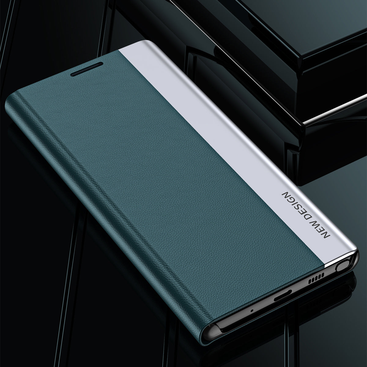 For Samsung Galaxy A13 4G Case Stand PC Shell PU Leather Shockproof Phone Cover - Green