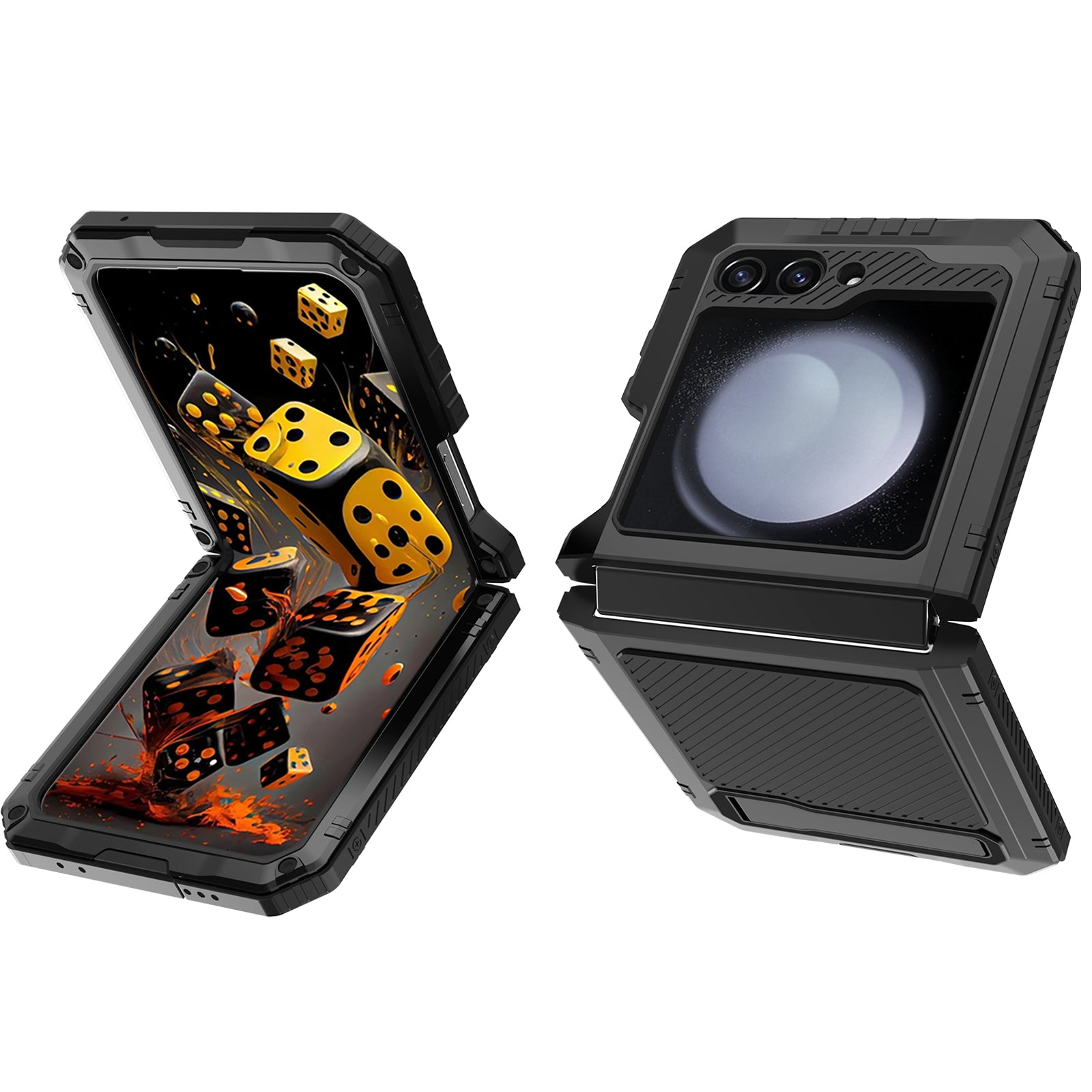 For Samsung Galaxy Z Flip5 5G Shockproof Case Aluminium Alloy + Silicone Kickstand Phone Cover - Black