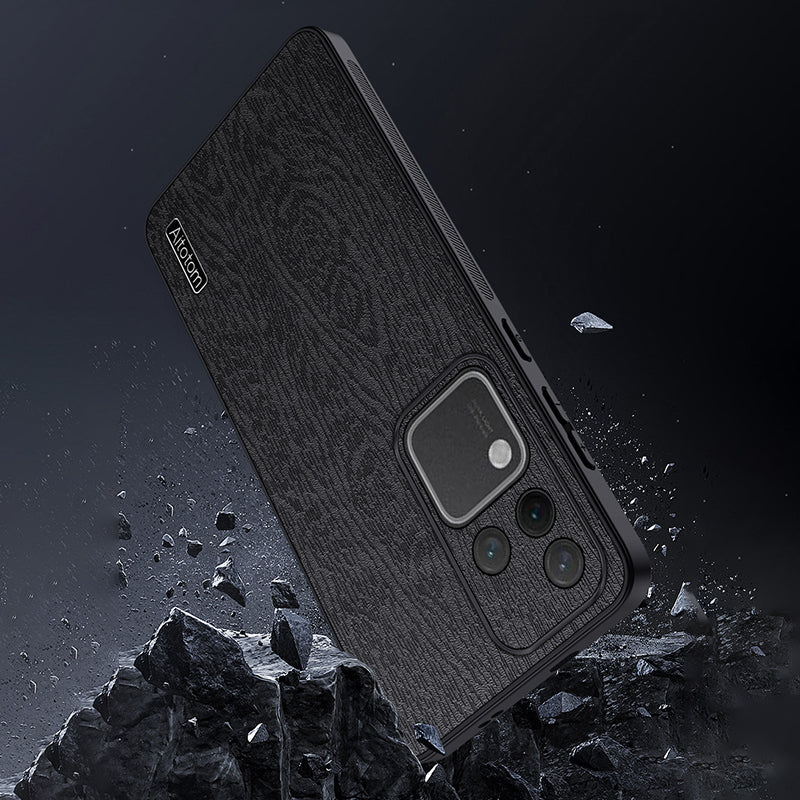 For vivo S18 Pro 5G Case Wood Grain Anti-scratch PU+PC+TPU Protective Shell - Black