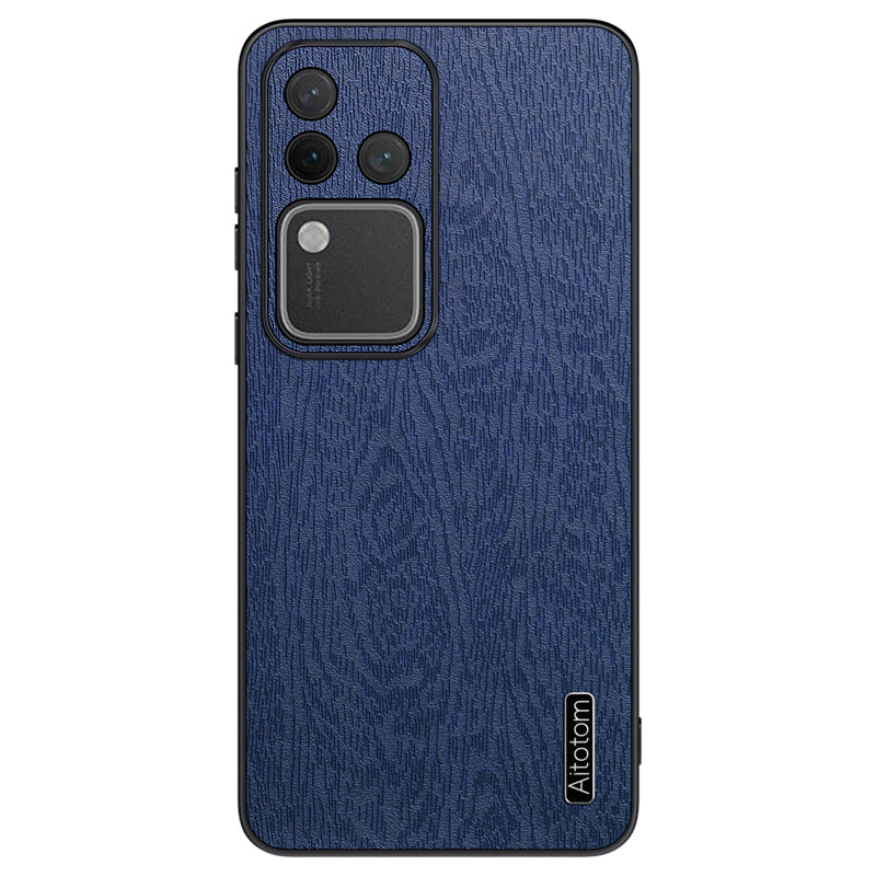 For vivo S18 Pro 5G Case Wood Grain Anti-scratch PU+PC+TPU Protective Shell - Black
