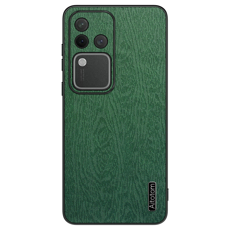 For vivo S18 Pro 5G Case Wood Grain Anti-scratch PU+PC+TPU Protective Shell - Black