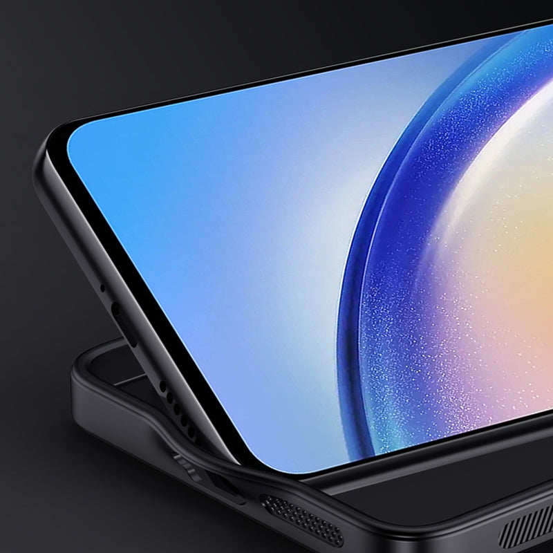 For Samsung Galaxy A35 5G Case Scratch-proof Wood Grain PU+PC+TPU Phone Back Shell - Black