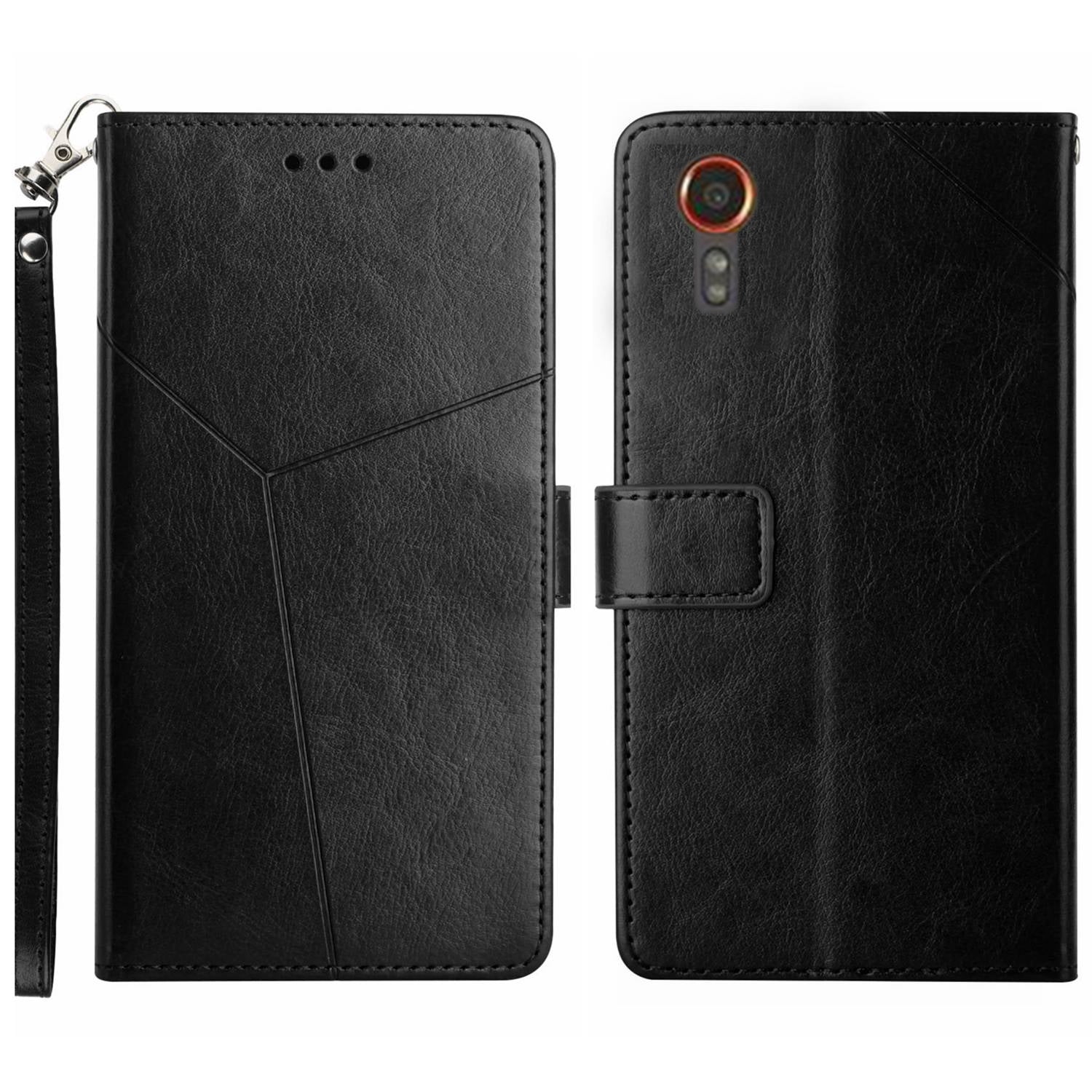 HT01 For Samsung Galaxy Xcover7 Wallet Leather Case Protective Phone Cover - Black