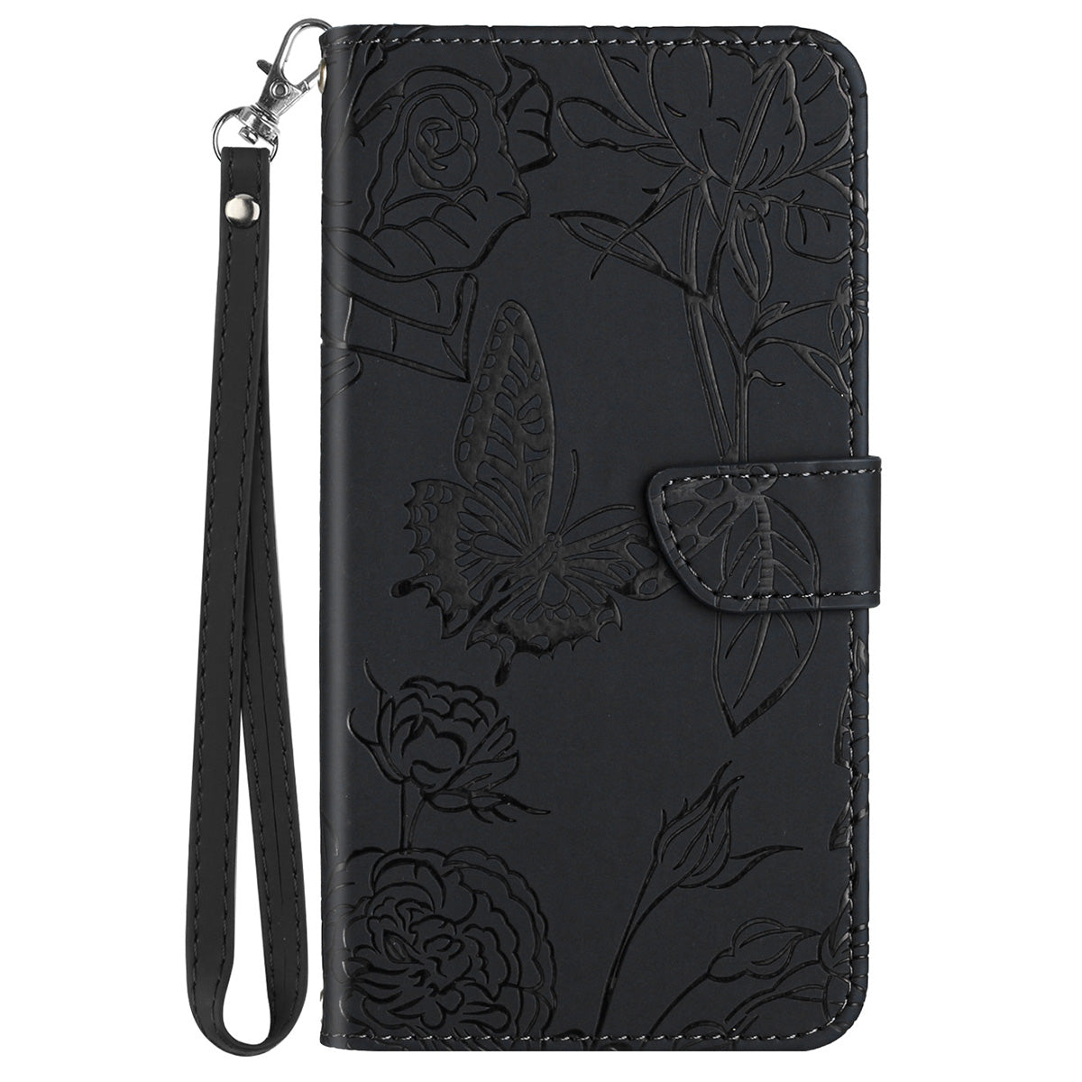 HT03 For Samsung Galaxy Xcover7 Leather Case with Hand Strap Butterfly Flower Pattern - Black