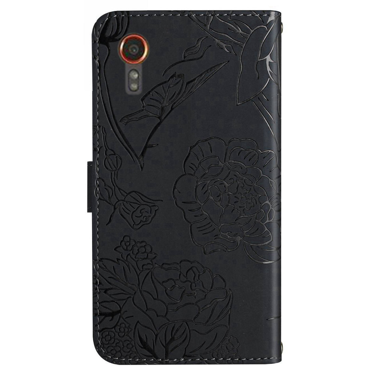 HT03 For Samsung Galaxy Xcover7 Leather Case with Hand Strap Butterfly Flower Pattern - Black