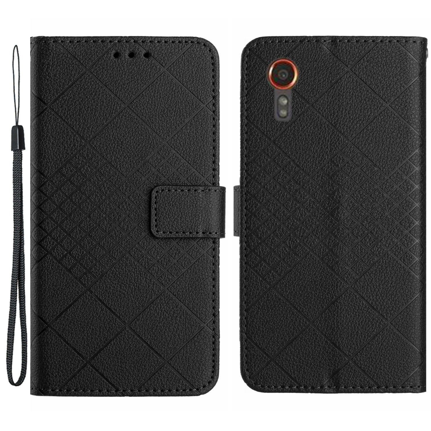 HT06 For Samsung Galaxy Xcover7 Litchi Texture Leather Case Wallet Card Slots Cover - Black