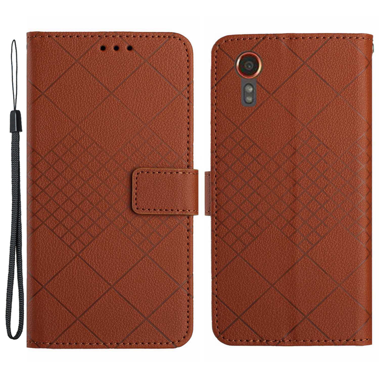 HT06 For Samsung Galaxy Xcover7 Litchi Texture Leather Case Wallet Card Slots Cover - Black