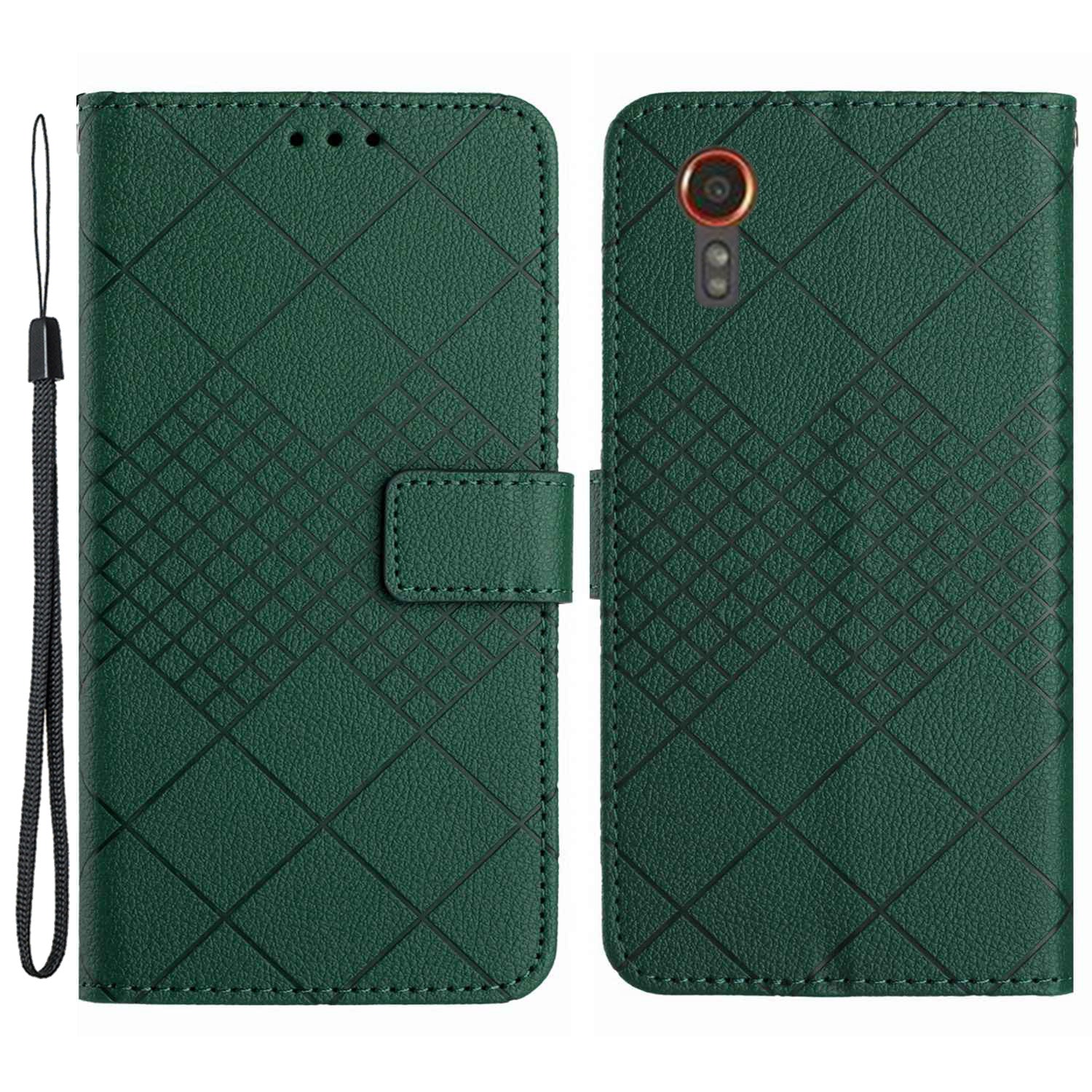 HT06 For Samsung Galaxy Xcover7 Litchi Texture Leather Case Wallet Card Slots Cover - Black