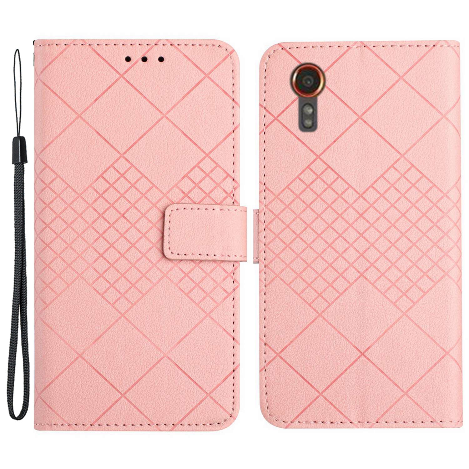 HT06 For Samsung Galaxy Xcover7 Litchi Texture Leather Case Wallet Card Slots Cover - Black