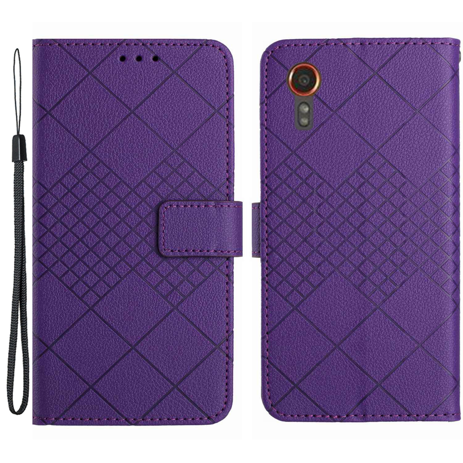 HT06 For Samsung Galaxy Xcover7 Litchi Texture Leather Case Wallet Card Slots Cover - Black