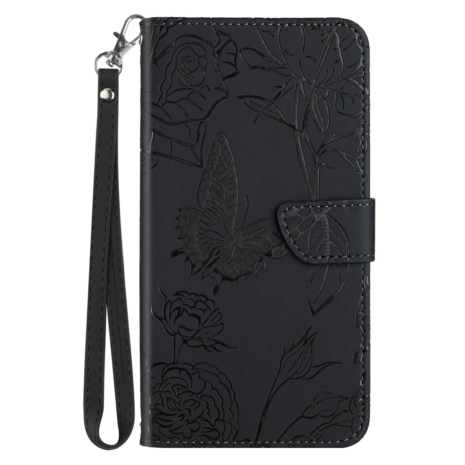 HT03 For Xiaomi Redmi 13C 4G / 5G / Poco C65 4G Wallet Leather Case with Hand Strap - Black