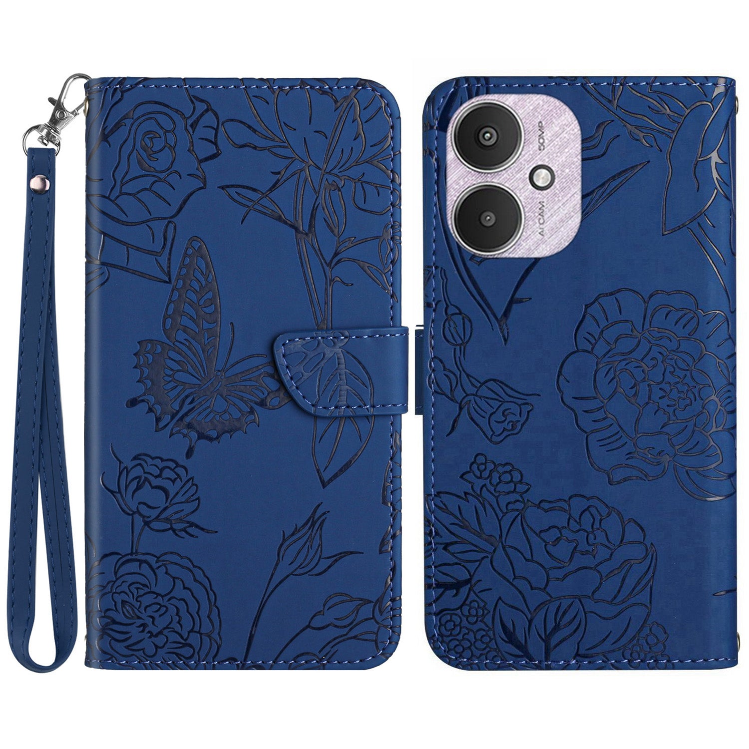 HT03 For Xiaomi Redmi 13C 4G / 5G / Poco C65 4G Wallet Leather Case with Hand Strap - Black