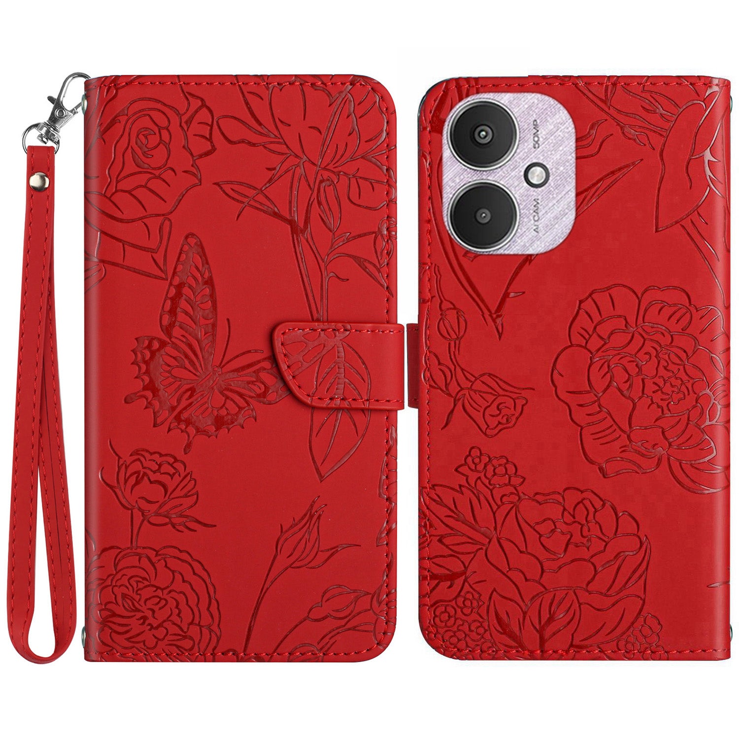 HT03 For Xiaomi Redmi 13C 4G / 5G / Poco C65 4G Wallet Leather Case with Hand Strap - Black