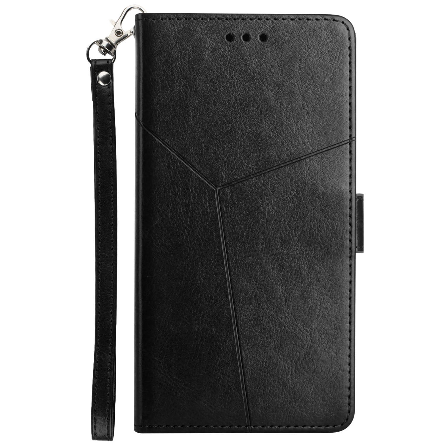 HT01 For Xiaomi Redmi 13C 4G / 5G / Poco C65 4G Leather Case Y-shaped Line Imprinted - Black