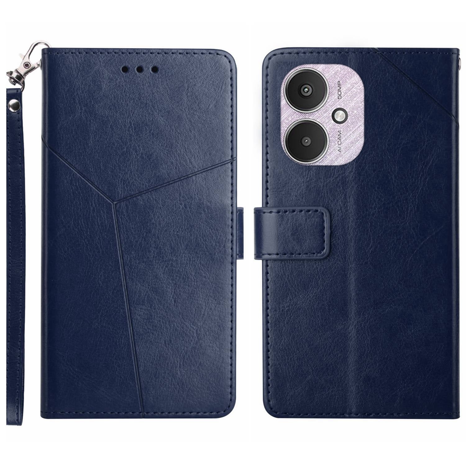 HT01 For Xiaomi Redmi 13C 4G / 5G / Poco C65 4G Leather Case Y-shaped Line Imprinted - Black
