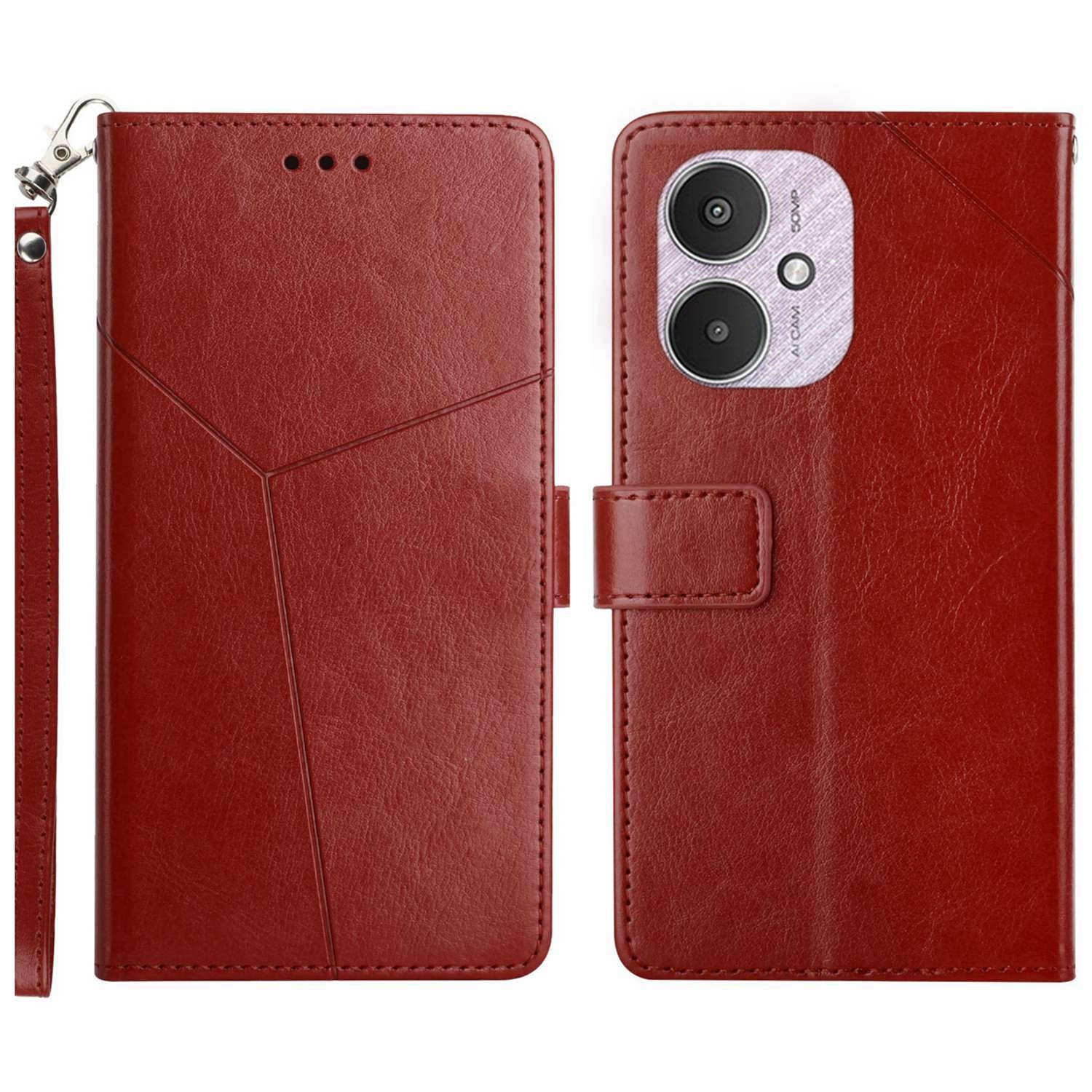 HT01 For Xiaomi Redmi 13C 4G / 5G / Poco C65 4G Leather Case Y-shaped Line Imprinted - Black