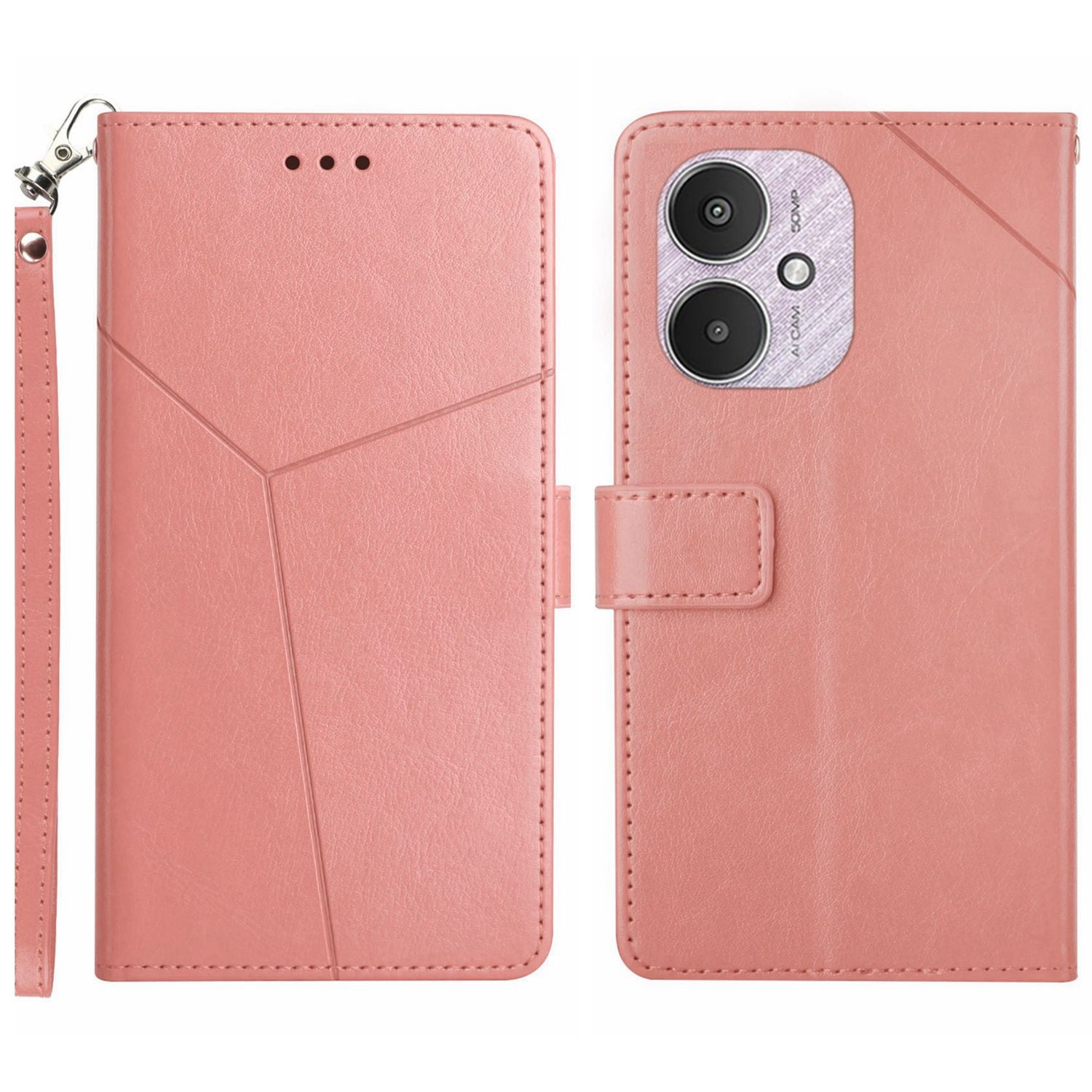 HT01 For Xiaomi Redmi 13C 4G / 5G / Poco C65 4G Leather Case Y-shaped Line Imprinted - Black