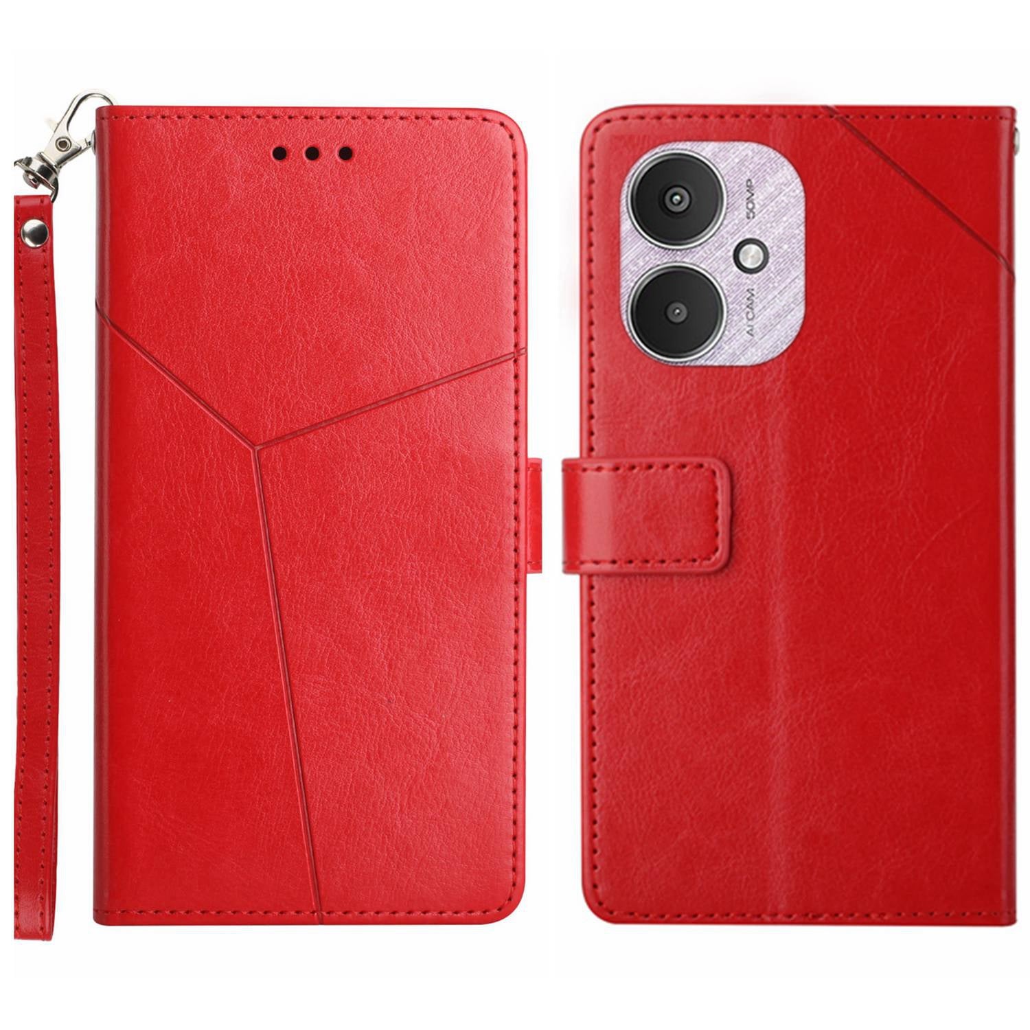 HT01 For Xiaomi Redmi 13C 4G / 5G / Poco C65 4G Leather Case Y-shaped Line Imprinted - Black